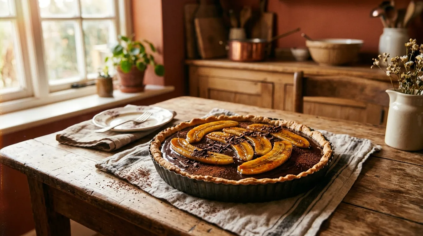 Tarte aux pommes dorées sur table rustique en bois